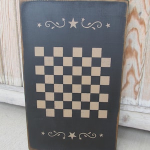 Primitive Colonial Black with Star Scroll Wooden Checkerboard Game Board GCC6640