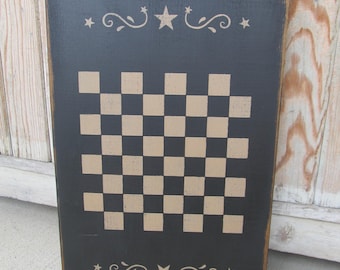 Primitive Colonial Black with Star Scroll Wooden Checkerboard Game Board GCC6640