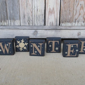 Primitive WINTER with Snowflake Set of 6 Wooden Blocks With Color Options GCC8232