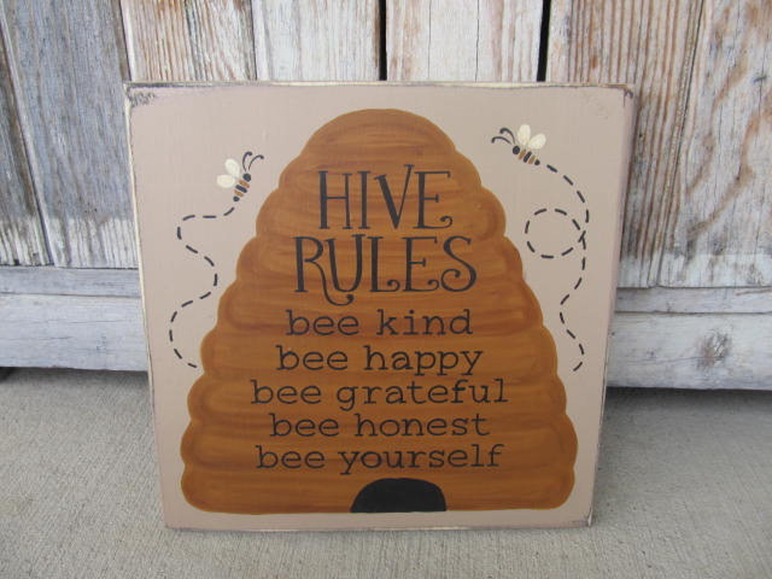 Primitive Honey Bee Hive Rules Hand Painted Wooden Sign Etsy