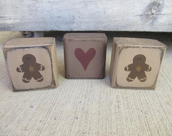 Primitive Country Gingerbread and Heart Stacker Mini Blocks GCC8591