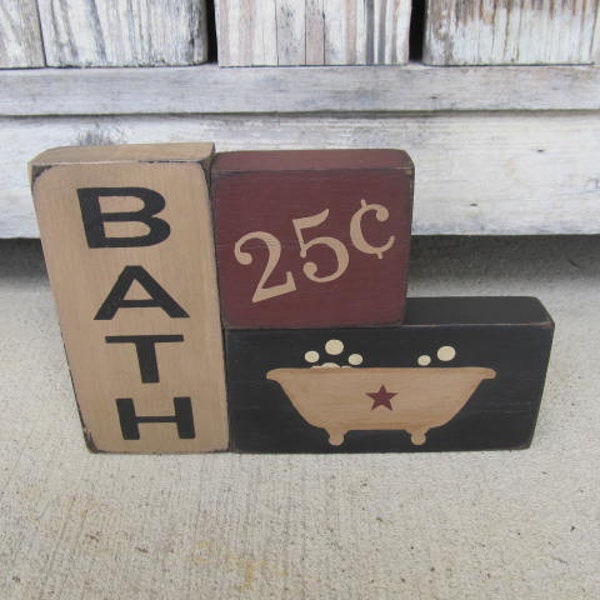 Primitive Bath 25 Cents Claw Foot Tub Set of 3 Stacking Blocks with Color Choices GCC8260