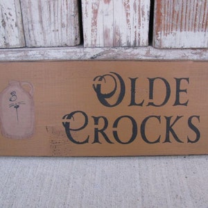 Primitive Olde Crocks Hand Painted Wood Sign GCC5251