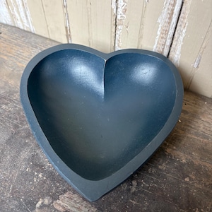Vintage 1990's Navy Blue Heart Carved Bowl Dish