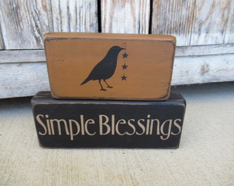 Primitive Simple Blessings Crow and Stars Stacker Blocks Set of 2 with Color Choices GCC8303