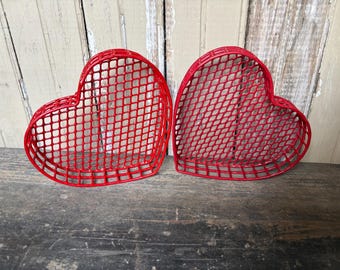 2-Vintage 1980's 1990's Wire Mesh Small Red Heart Basket
