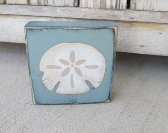 Nautical Beach Coastal Sand Dollar Wooden Sign Block GCC6598