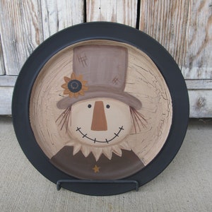Primitive Country Fall Autumn Rustic Brown Scarecrow and Sunflower Hand Painted Decorative Plate GCC8557
