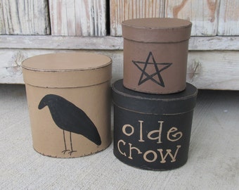 Primitive Crow and Star Oval Set of 3 Stacking Boxes GCC4944
