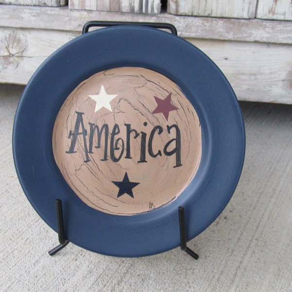 Primitive Americana Patriotic Stars Mini Word Decorative Plate GCC2348