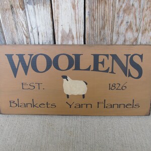Primitive Woolens Blankets Yarn Flannel Sheep Hand Stenciled Wooden Sign with Options GCC8500