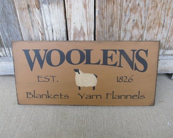 Primitive Woolens Blankets Yarn Flannel Sheep Hand Stenciled Wooden Sign with Options GCC8500