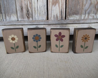 Primitive Spring Summer Flower Wooden Block with Flower and Color Choices GCC9535