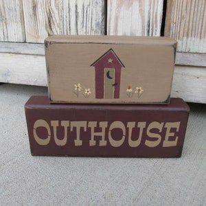 Primitive Country Outhouse Bathroom Stacker Blocks Set of 2 GCC07035