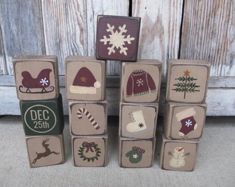 Primitive Winter and Christmas Hand Painted Stacker Mini Block Designs Pick Your Favorites GCC8607