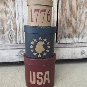 Primitive Colonial Americana Betsy Ross USA 1776 Set of 3 Oval Stacking Boxes GCC9545 image 2