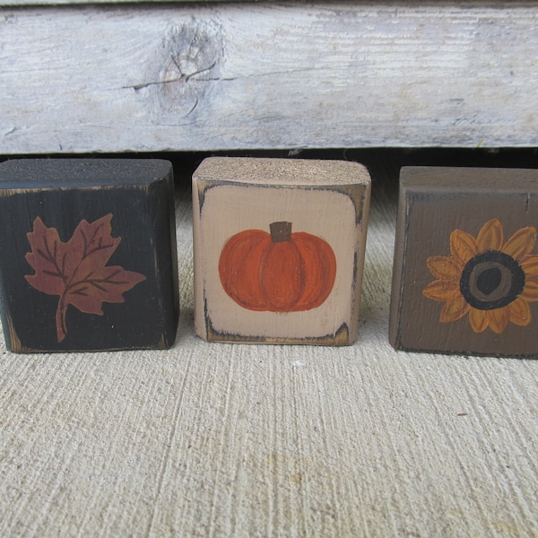 Primitive Country Autumn Fall Leaf Pumpkin and Sunflower Stacker Mini Blocks GCC08442