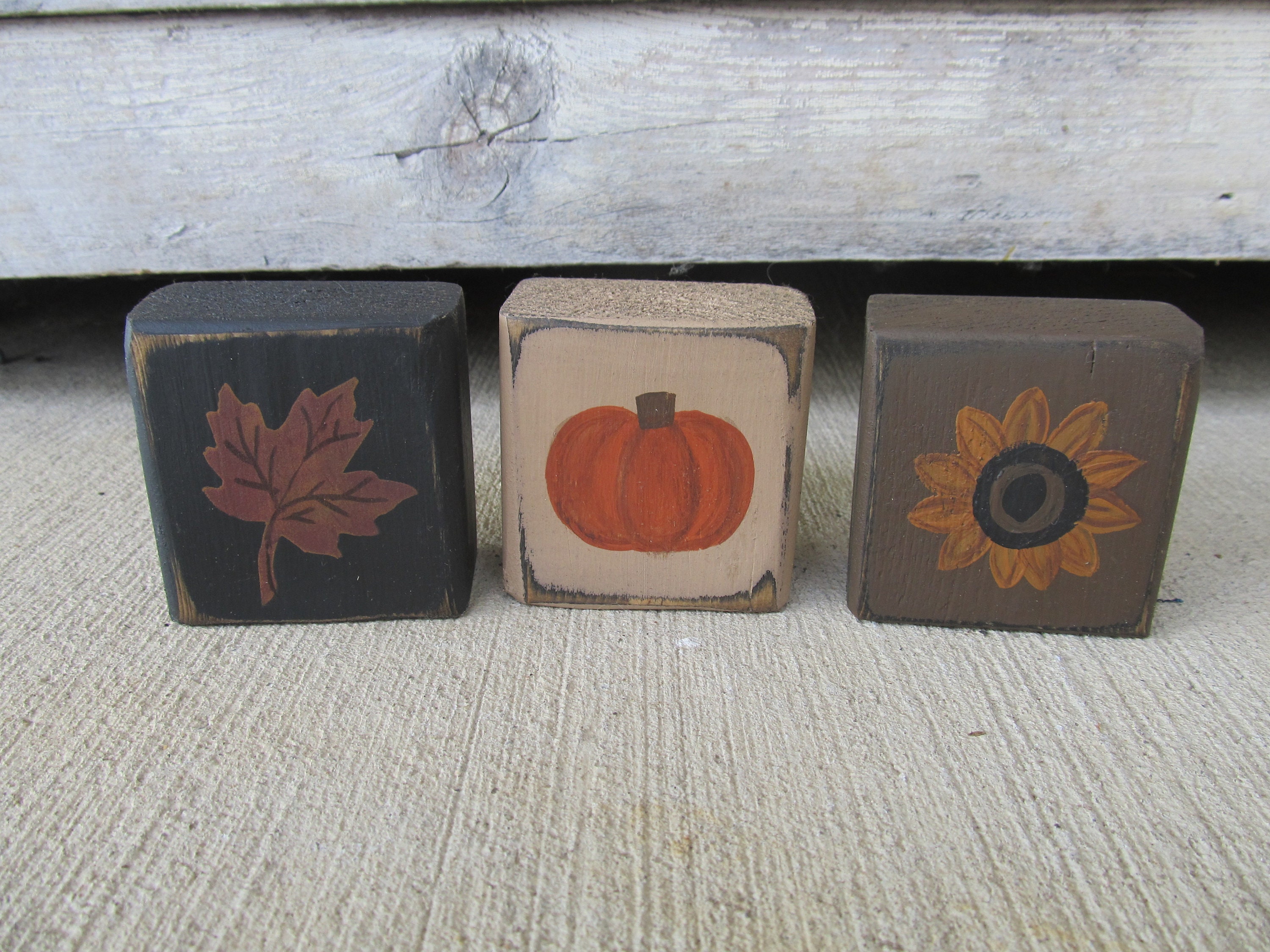 Primitive Country Autumn Fall Leaf Pumpkin and Sunflower Stacker Mini Blocks GCC08442