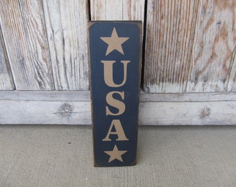 Primitive USA with Stars Vertical Wooden Hand Painted Sign with Color Choices GCC8465