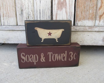 Primitive Soap & Towels with Tub Bathroom Stacker Blocks Set of 2 GCC6379