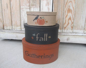 Primitive Fall Gatherings Autumn Pumpkin Oval Set of 3 Stacking Boxes GCC6346