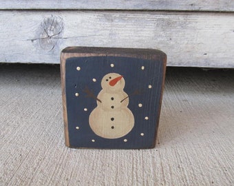 Primitive Winter Snowman Mini Wooden Block with Color Choices GCC8627