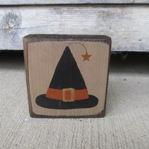 Primitive Autumn Fall Halloween Witch Hat Mini Wooden Block GCC8554