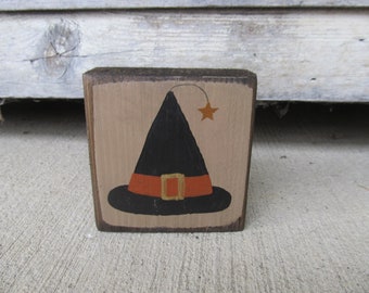 Primitive Autumn Fall Halloween Witch Hat Mini Wooden Block GCC8554