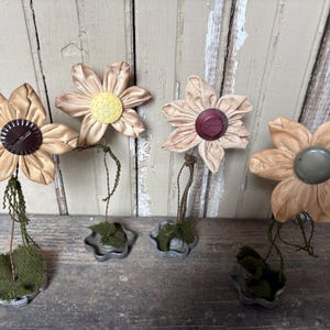 Primitive Country Flower Make Do with Vintage  Button Center on Old Faucet Knob