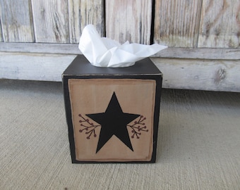 Primitive Star and Berry Hand Painted Tissue Box Cover GCC7167