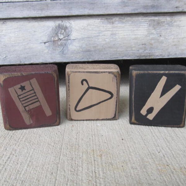 Primitive Country Laundry Room Wash Board Clothes Hanger and Clothes Pin Stacker Mini Blocks with Color Choices GCC8641
