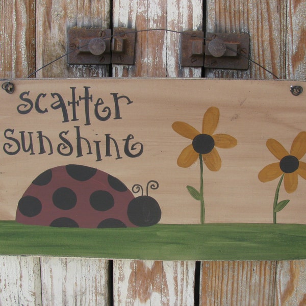 Primitive Lady Bug and Black Eyed Susans Hand Painted Wooden Summer Sign  GCC04548