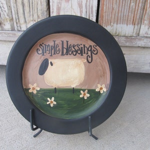 Primitive Simple Blessings Daisy Sheep Hand Painted Plate GCC3463