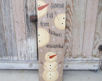 Primitive Hand Painted Snowmen Fall From Heaven Unassembled Winter Sign GCC07610