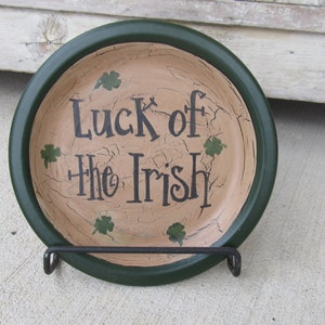 Primitive Country Hand Lettered St. Patrick's Day Mini Word Plate with Shamrock Clovers GCC02229