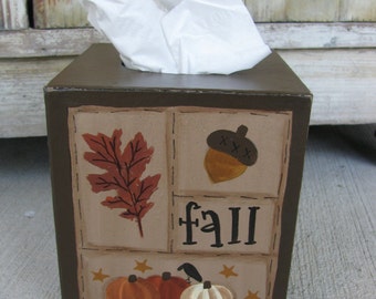 Primitive Autumn Fall Sampler Hand Painted Tissue Cover GCC4705