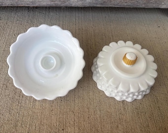 Vintage Fenton Milk Glass Hobnail Tulip Candle Sconces with Scalloped Rim