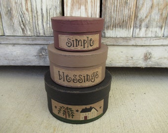 Primitive Saltbox and Willow Round Stack Boxes Set of 3 with Color Choices GCC04565