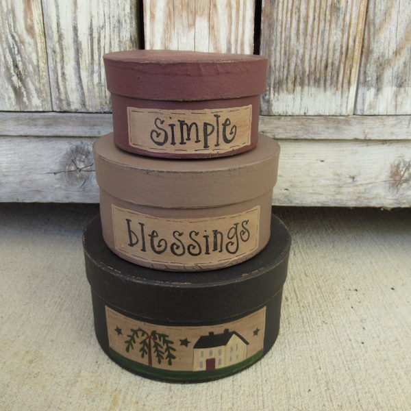 Primitive Saltbox and Willow Round Stack Boxes Set of 3 with Color Choices GCC04565