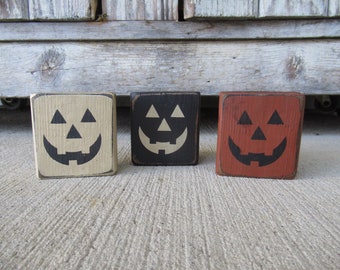 Primitive Country Fall Halloween Jack O Lanterns Trio Stacker Mini Blocks Set of 3 GCC09389