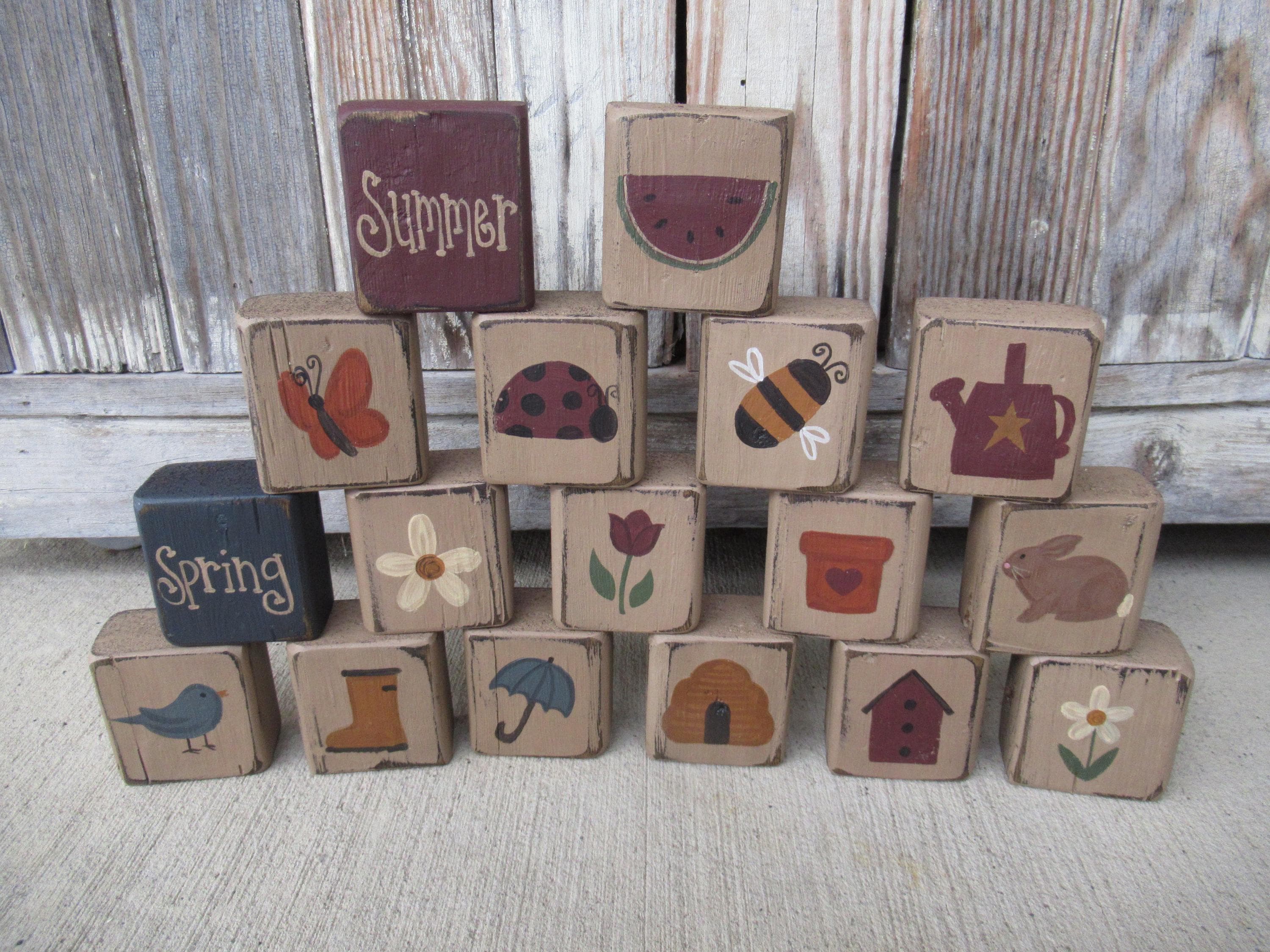 Primitive Spring and Summer Hand Painted Stacker Mini Block Designs Mix and Match Pick Your Favorites GCC9723