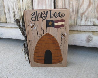 Primitive Bee Skep and Flag Hand Painted Vintage Book GCC7458