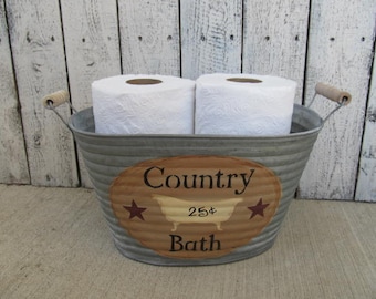 Primitive Country Bath with Claw Foot Bathtub Hand Painted Galvanized Oval Tub GCC7168