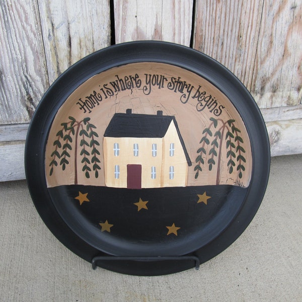 Primitive Home is Where Your Story Begins Saltbox House Hand Painted Plate GCC3829