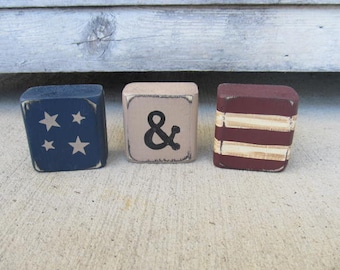 Primitive Country Americana Stars & Stripes Stacker Mini Blocks GCC08301