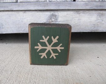 Primitive Winter Mini Snowflake Wooden Block with Color Choices GCC8640