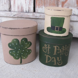 Primitive St. Patrick's Day Clover Shamrock Hand Painted Stacking Boxes GCC2737