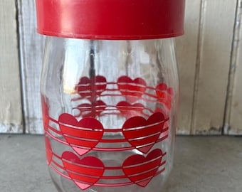 Vintage 1970's -1980's Carlton Glass 1 Liter Valentine Hearts Red Lid Glass Canister