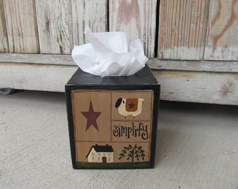 Primitive Saltbox Sampler Hand Painted Tissue Box Cover GCC4706