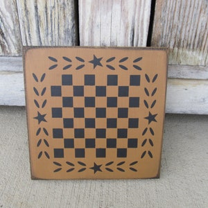 Primitive Colonial Star and Wheat Checker Game Board 8x8 with Color Choices GCC7558